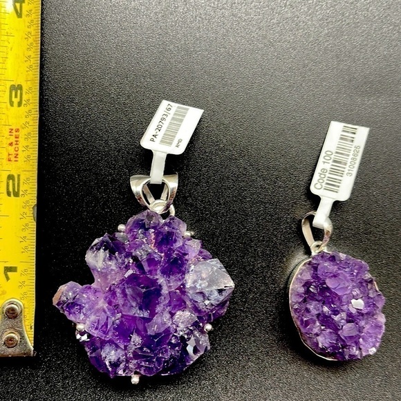 Real Druzy Amethyst NWT statement piece necklace pendant set in genuine silver - Picture 7 of 10